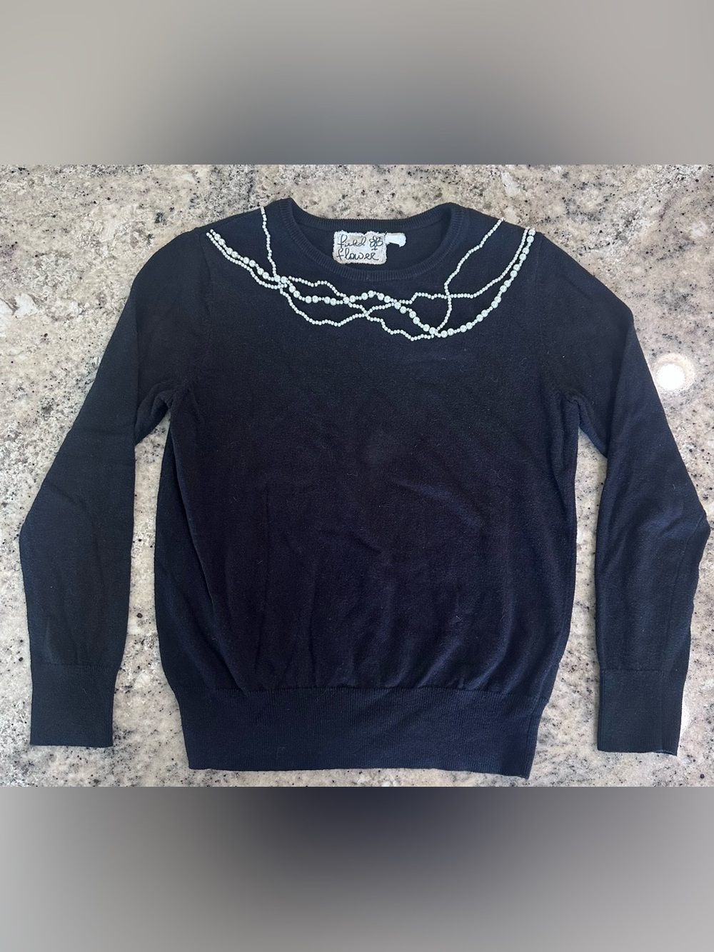 Anthropologie Field Flower Pearl Embellished Sweater | Cotton Cashmere | XS